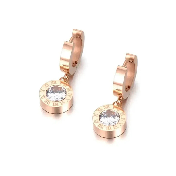 Jewelry - Stainless Steel Cubic Zirconia Roman Numeral Earrings